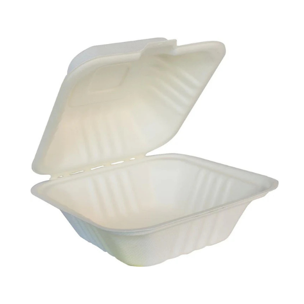 Bagasse Clamshell Food Container (6x6)