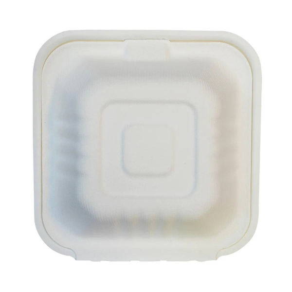 Bagasse Clamshell Food Container (6x6)