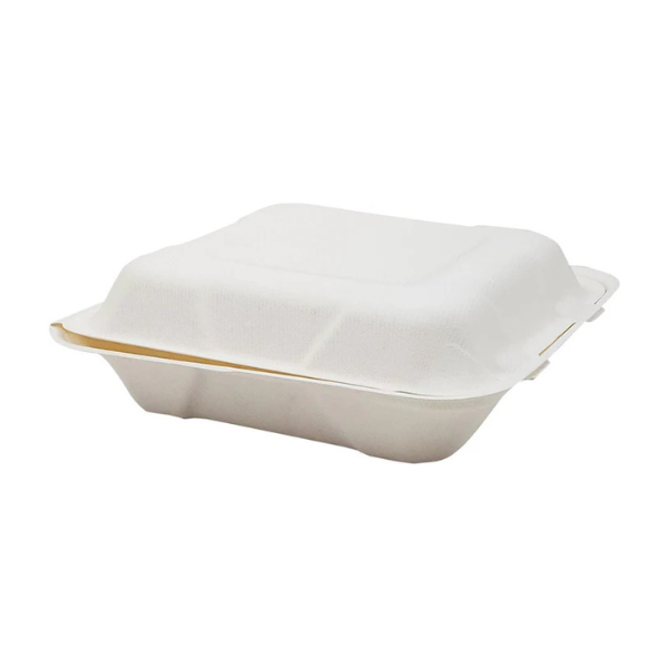Bagasse Clamshell Food Container (8x8) 1 Comp