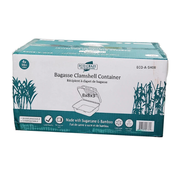 Bagasse Clamshell Food Container (8x8) 3 Comp