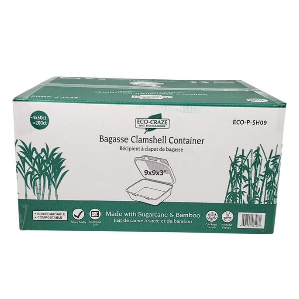 Bagasse Clamshell Food Container (9 x 9) 1 Comp