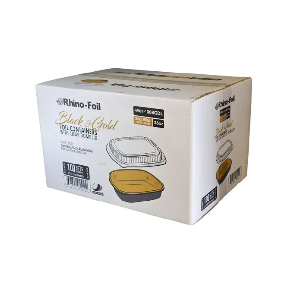 26oz Black & Gold Foil Cont. w/ Clear Dome Lid