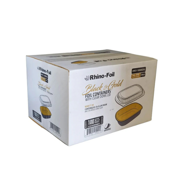 26oz Black & Gold Foil Cont. w/ Clear Dome Lid