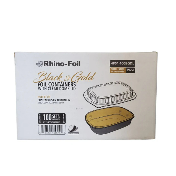 26oz Black & Gold Foil Cont. w/ Clear Dome Lid
