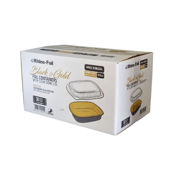 53oz Black & Gold Foil Cont. w/ Clear Dome Lid