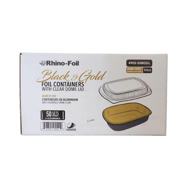 53oz Black & Gold Foil Cont. w/ Clear Dome Lid