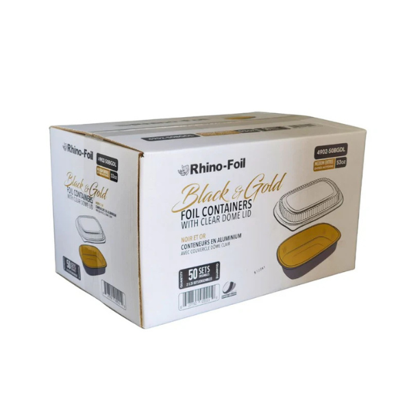 53oz Black & Gold Foil Cont. w/ Clear Dome Lid