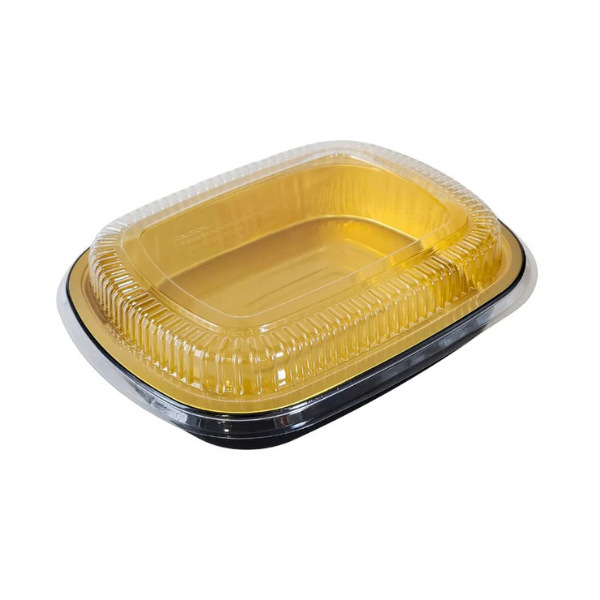 63oz Black & Gold Foil Cont. w/ Clear Dome Lid